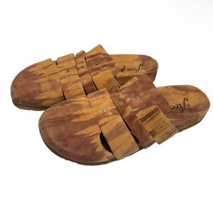 FREE PEOPLE Sz 37 Slip On Flats Mules Sunday Season Leather Rust Orange MSRP$98